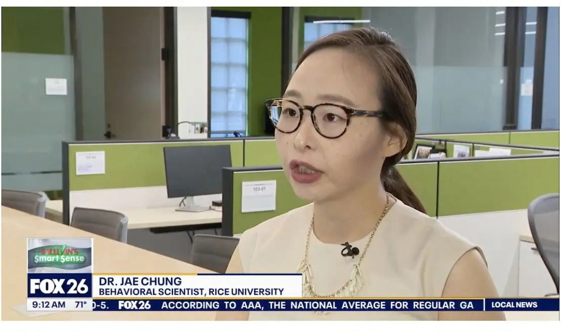 Jaeyeon Chung appearing as a behavioral scientist on Fox 26 News