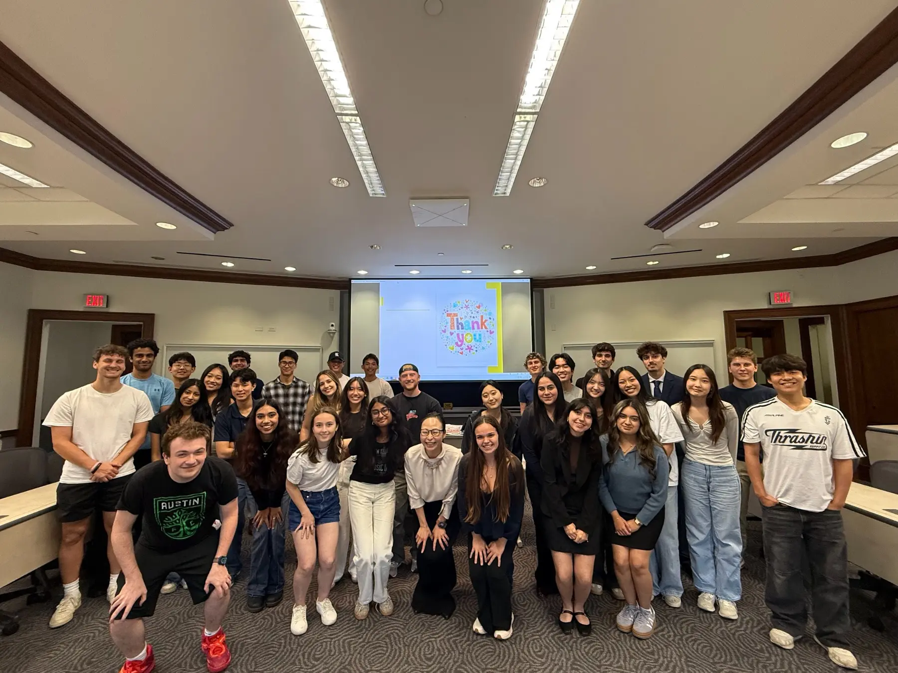 Jaeyeon Chung with undergraduate students in a Rice University classroom